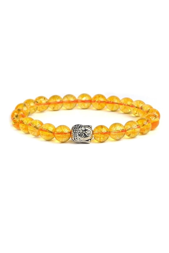 Natural Citrine Bracelet with Buddha Head Crystal Stone 8mm Round Bead Bracelet for Reiki Healing Stone(Yellow Agat)(Color : Yellow)