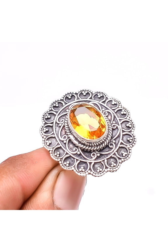 Natural Citrine - Brazil Handmade Oxidised 925 Sterling Silver Ring S.9 R47