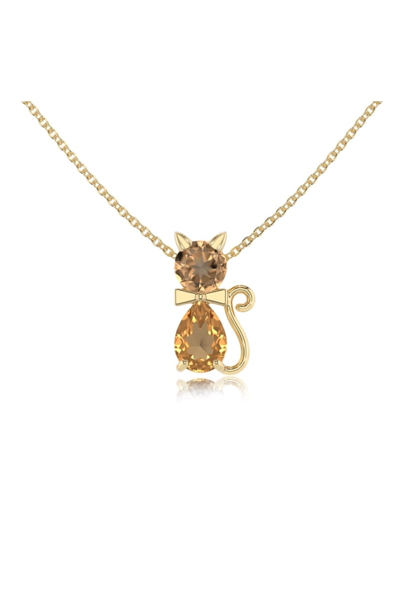 Natural Citrine Cat Design Pendant Necklaces for Women in 18K Yellow Gold Vermeil, November Birthstone Jewelry Gifts for Her Birthday, Anniversary, Mothers Day, Party, Valentines