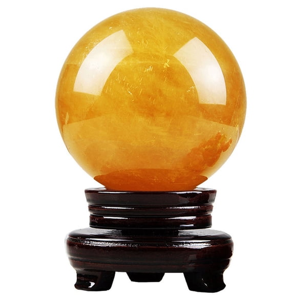 Natural Citrine Crystal Sphere, Feng Shui Crystal Ball with Stand for Home Desk Decor