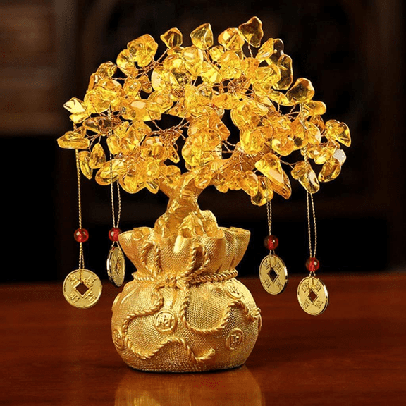 Natural Citrine Crystal Tree - Healing Gemstone Bonsai Tree for Positive Energy, Office Desk & Home Decor, Good Luck Crystal Tree Ornament for Living Room, Bedroom