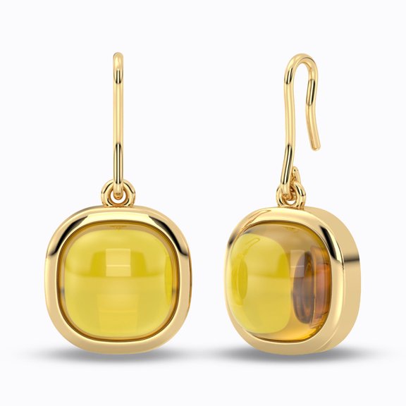 Natural Citrine Cushion Shape Dangle Earrings in 14K Gold plated silver – Vibrant Gemstone Statement | Handcrafted Silver Earrings