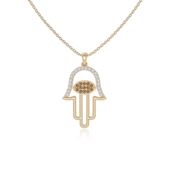 Natural Citrine Evil Eye-Hamsa Hand Pendant Necklaces for Women in 18K Yellow Gold Vermeil,November Birthstone Jewelry Gifts for Her Birthday,Anniversary,Graduation,Christmas,Mothers Day,Valentines
