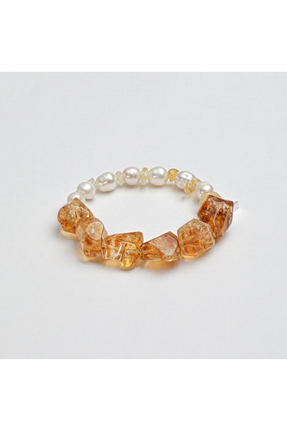 Natural Citrine Freshwater Pearl Beaded Bracelet Crystal Jewelry