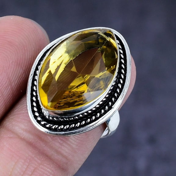 Natural Citrine Gemstone Handmade 925 Steling Silver Jewelry Ring Size 7.5