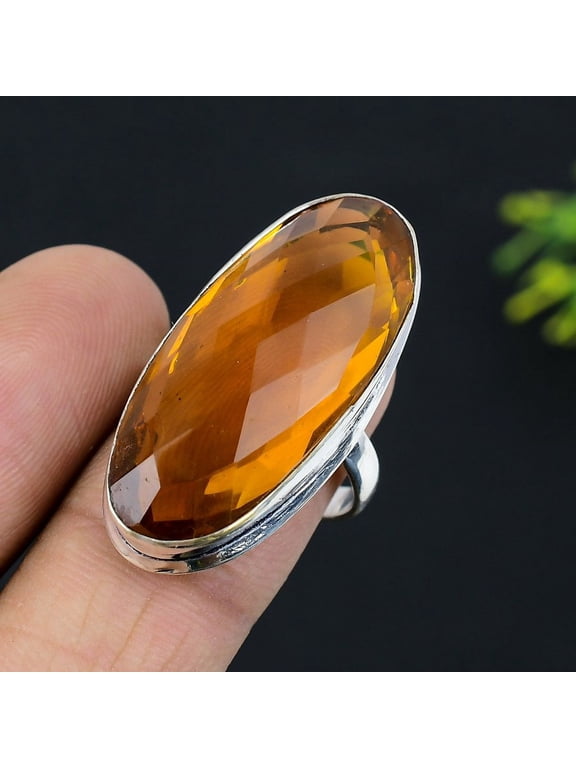 Natural Citrine Gemstone Handmade 925 Sterling Silver Gift Ring Size 8