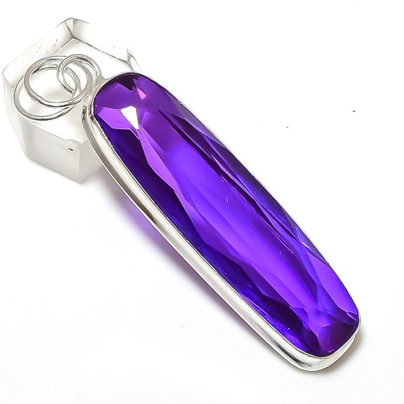 Natural Pink Amethyst Gemstone Handmade 925 Sterling Silver Pendant 2.40"