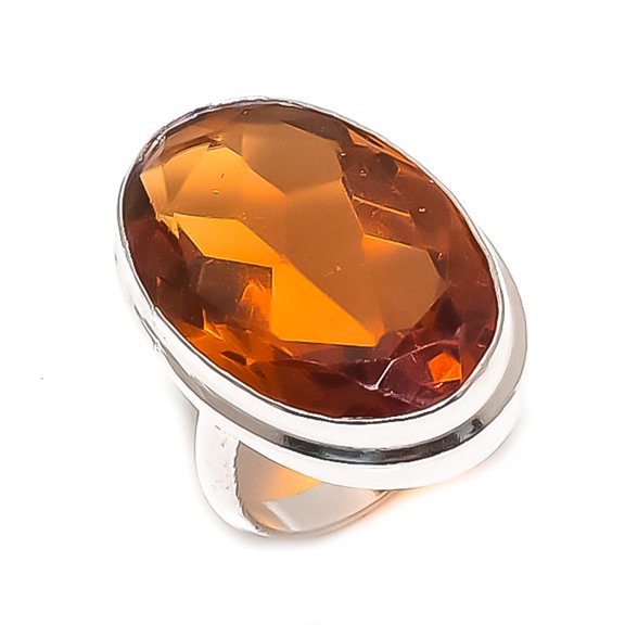 Natural Citrine Gemstone Handmade 925 Sterling Silver Jewelry Ring Size 3
