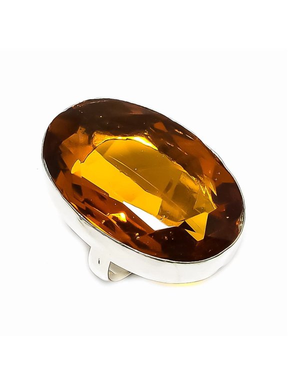 Natural Citrine Gemstone Handmade 925 Sterling Silver Jewelry Ring Size 8