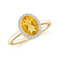 Natural Citrine Halo Engagement Ring with Moissanite in Yellow Gold Plated/ 925 Sterling Silver| Oval Shaped November Birthstone, Birthday, Anniversary, Wedding Jewelry, Ring Size 5