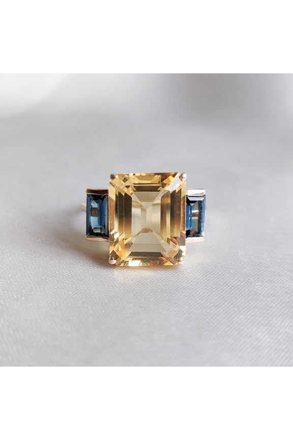 Natural Citrine London Blue Topaz Ring, 14K Solid Yellow Gold Citrine & Topaz Ring, Nov Dec Birthstone, Valentine Day's Gift, Statement Ring