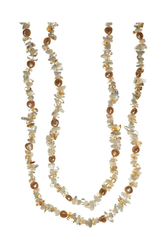 Endless Necklace with Natural Citrine, Mother-of-Pearl, and Cultured Pearls, 36", for Adults