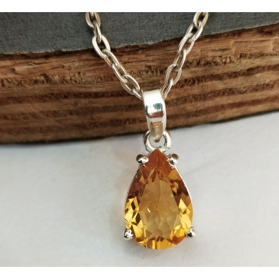 Natural Citrine Pendant-925 Sterling Silver-Citrine Pendant-Yellow Gold Pendant Necklace-November Birthstone-Anniversary Gift For Her