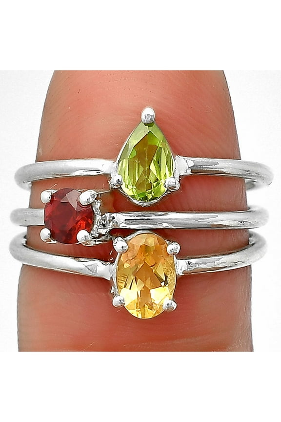 Natural Citrine, Peridot & Garnet 925 Sterling Silver Ring s.7 Jewelry DGR1120_E_7 R-1159