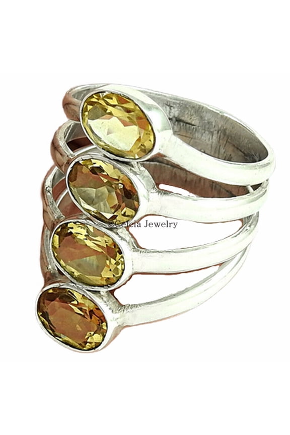 Natural Citrine Ring, 925 Sterling Silver, Yellow Gemstone Faceted Oval Ring, Multiple Stone Ring, Classic Ring, Stackable Ring, Funky Ring, November Birthstone, Valentines Day Gifts (citrine, 7)