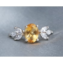 Natural Citrine Ring - Oval Cut Gemstone Ring - Statement Ring - 925 Sterling Silver Ring - Pretty White Topaz Stone Ring - Weding Gift