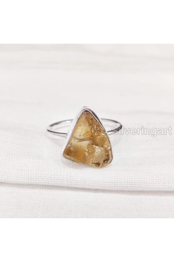 Natural Citrine Ring, Rough Citrine Gemstone Ring, November Birthstone, Plain Ring, 925 Sterling Silver, Womens Ring, Christmas, Thanksgiving, Handmade, Statement Jewelry, Rough Gemstone Jewelry