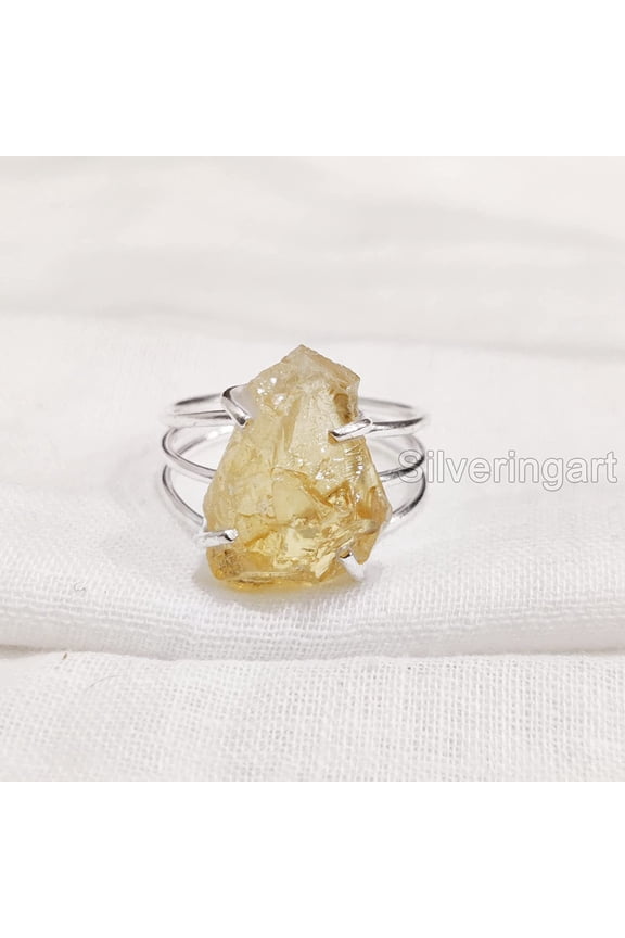 Natural Citrine Ring, Rough Citrine Gemstone Ring, November Birthstone, 3 Plain Band, 925 Sterling Silver, Womens Ring, Christmas, Thanksgiving, Handmade, Statement Jewelry, Rough Gemstone Jewelry
