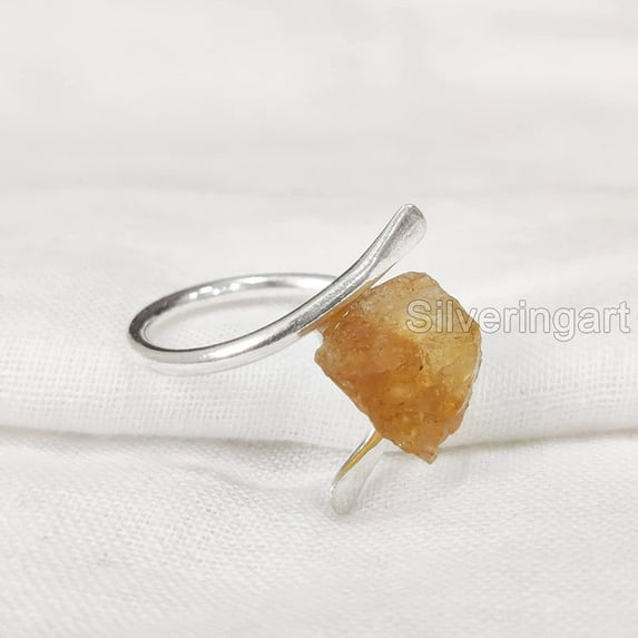Natural Citrine Ring, Rough Citrine Gemstone Ring, November Birthstone, Boho Ring, 925 Sterling Silver, Womens Ring, Christmas, Thanksgiving, Handmade, Statement Jewelry, Rough Gemstone Jewelry