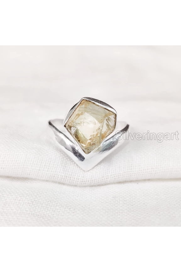 Natural Citrine Ring, Rough Citrine Gemstone Ring, November Birthstone, Crown V Band, 925 Sterling Silver, Womens Ring, Christmas, Thanksgiving, Handmade, Statement Jewelry, Rough Gemstone Jewelry