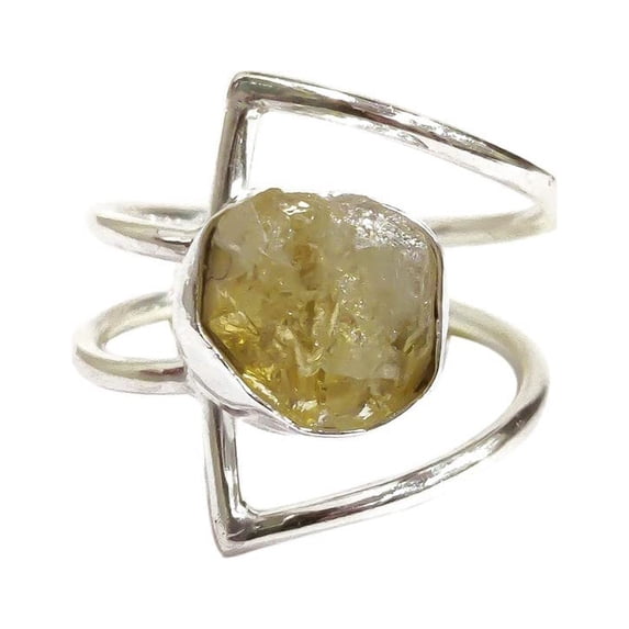 Natural Citrine Ring, Rough Citrine Gemstone Ring, November Birthstone, Dual Band, 925 Sterling Silver, Womens Ring, Christmas, Thanksgiving, Handmade, Statement Jewelry, Rough Gemstone Jewelry