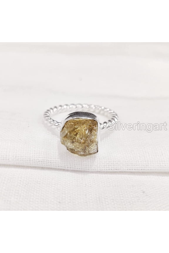 Natural Citrine Ring, Rough Citrine Gemstone Ring, November Birthstone, Twisted Band, 925 Sterling Silver, Womens Ring, Christmas, Thanksgiving, Handmade, Statement Jewelry, Rough Gemstone Jewelry