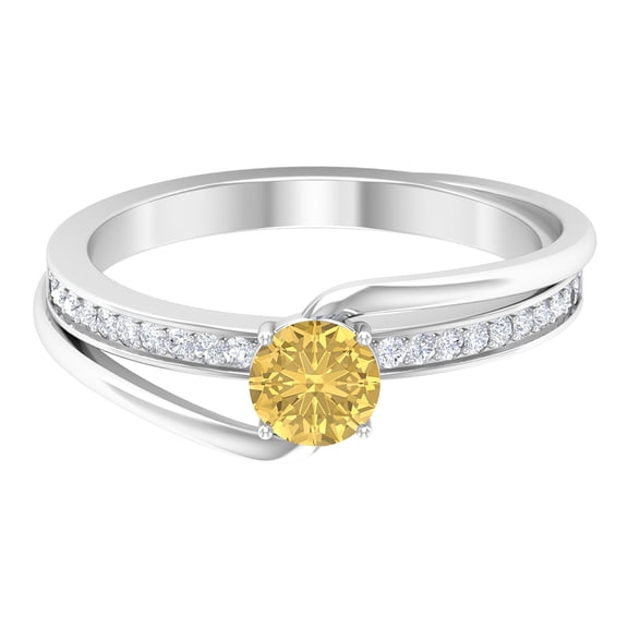 Rosec Jewels Citrine Engagement Ring for Women - 1/2 Carat - Citrine Diamond Ring - AAA Quality Certified - with Jewelry Box, 925 Sterling Silver, US 12.50