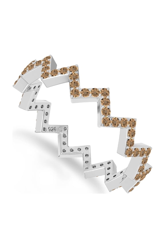 Natural Citrine Zig Zag Wedding Band Ring for Women in Sterling Silver, November Birthstone Jewelry Gifts for Her Birthday, Wedding Anniversary, Graduation, Christmas, Mothers Day, Valentines (US-8)