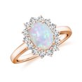 thumbnail image 1 of Natural Classic Oval Opal Halo Engagement Ring with Moissanite in 925 Sterling Silver/ Rose Gold Plated Wedding Anniversary Birthstone Jewelry Gift Ring Size 7, 1 of 4