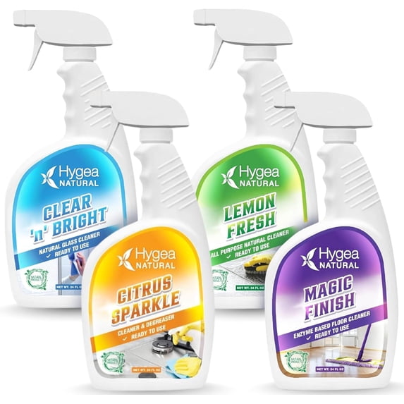 Natural Cleaning Supplies Set - All-Purpose Cleaner, Citrus Degreaser, Floor and Tile Cleaner, Windows, Glass, and Mirror Cleaner - No Irritating Chemicals, Home Safe - 4 packs 24 oz spray