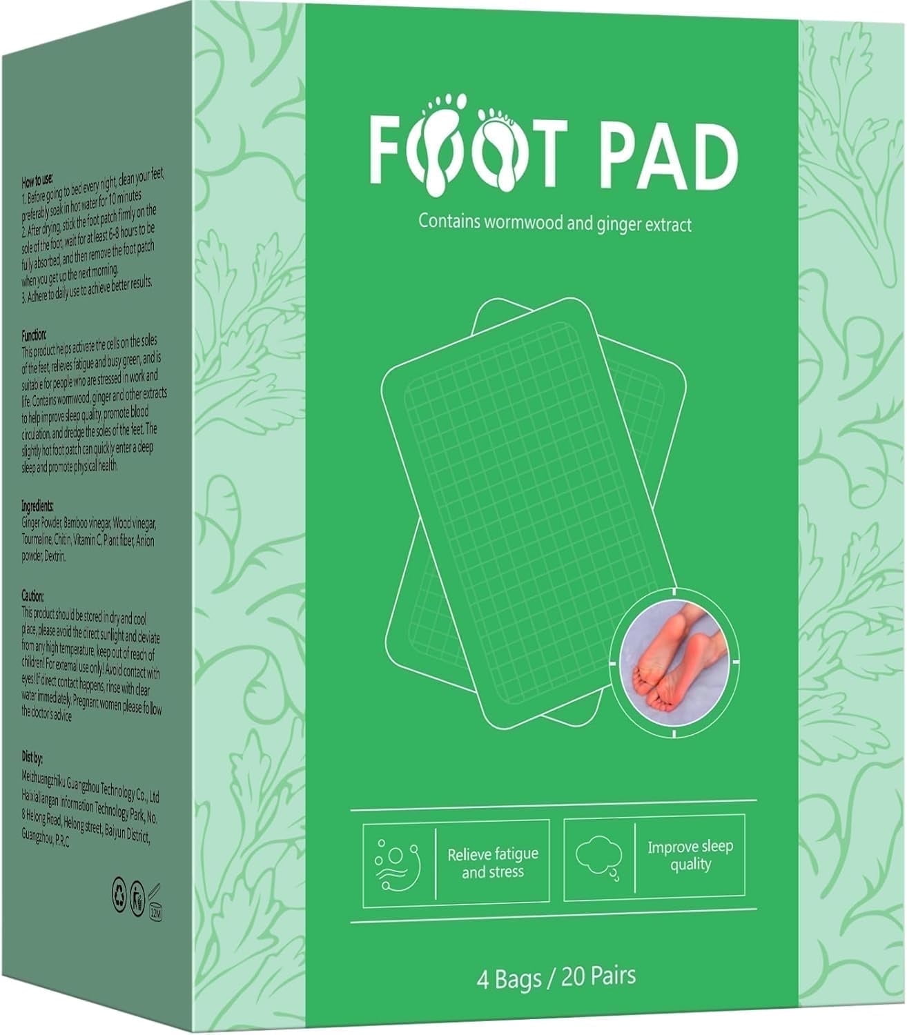 Grocerism Natural Ginger Foot Detox Pads wtih Wormwood Bamboo Vinegar - Relieve Fatigue, Home Travel Use, 40 pcs