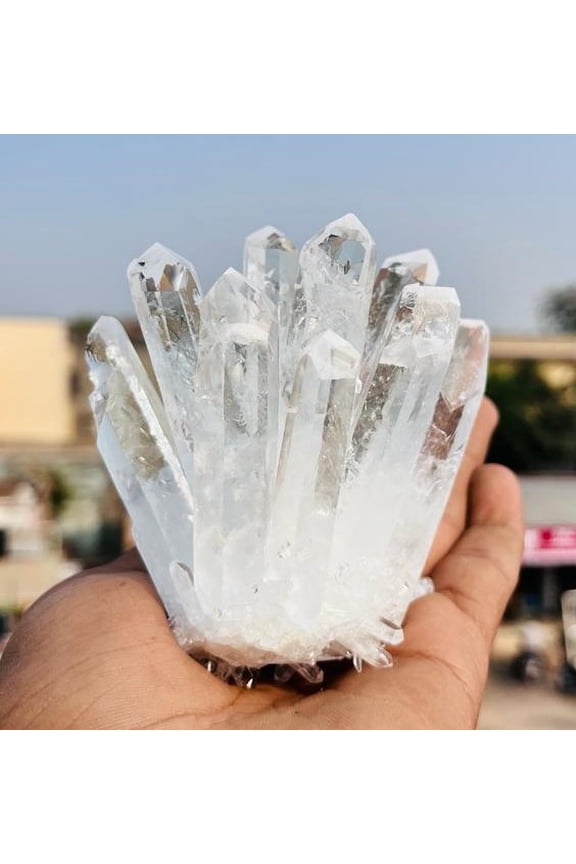 Natural Clear Crystal Quartz Cluster, Himalayan Clear Crystal Quartz Geode Cluster Rock Geode for Positive Energy, Vastu Defects Home Decor Office Decoration Crystal Healing EMF Protection