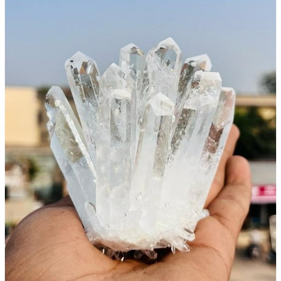 Natural Clear Crystal Quartz Cluster, Himalayan Clear Crystal Quartz Geode Cluster Rock Geode for Positive Energy, Vastu Defects Home Decor Office Decoration Crystal Healing EMF Protection