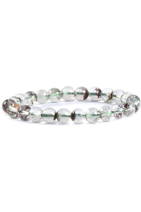 Natural Clear Phantom Quartz Gemstone 8mm Round Beads Stretch Bracelet 7 Inch Unisex