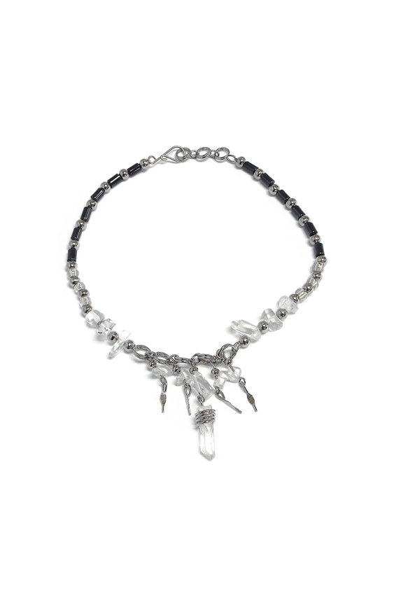 Natural Clear Quartz Crystal Chip Stone Dangle Hematite Beaded Anklet - Womens Fashion Handmade Jewelry Boho Accessories