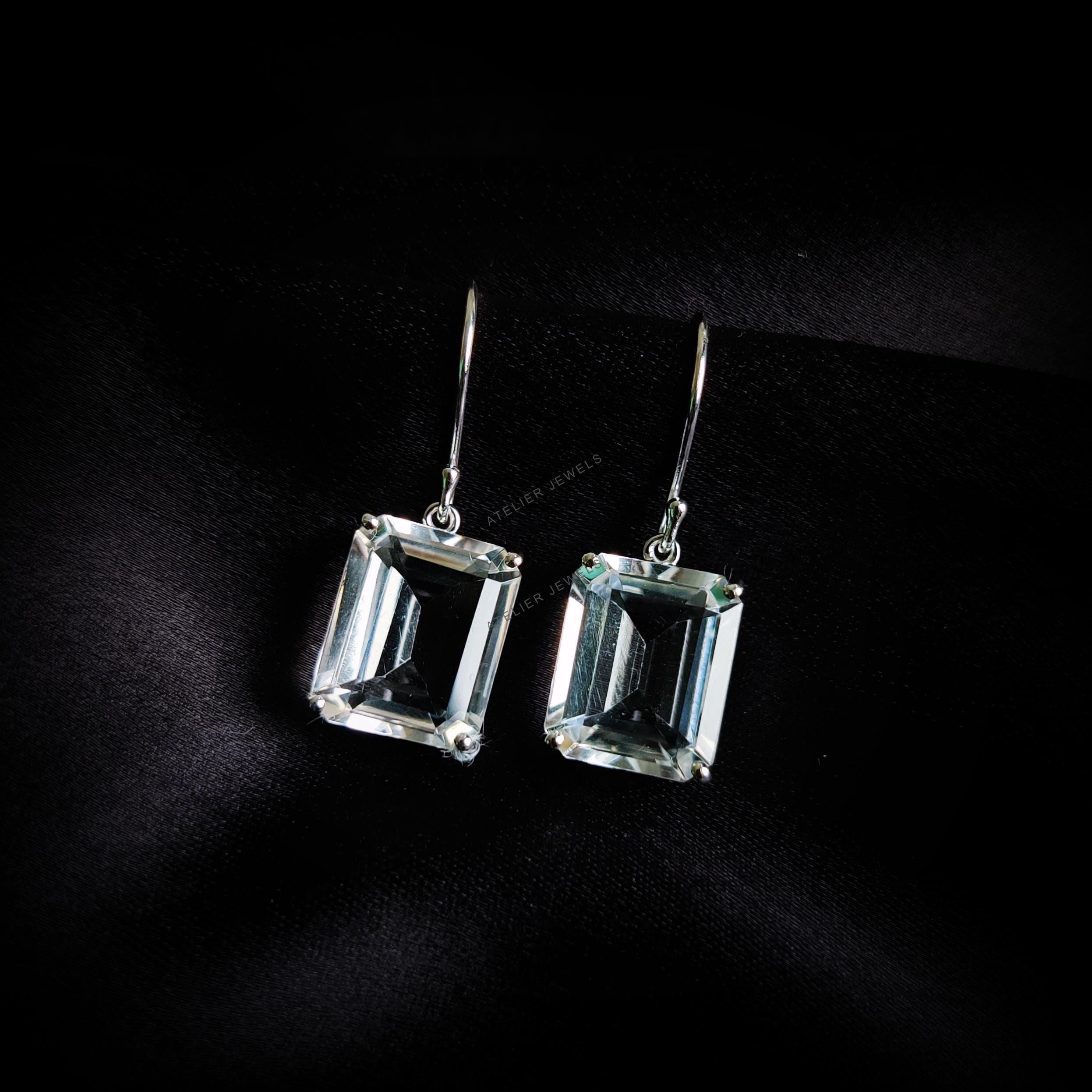 Natural Clear Quartz Earrings, 14K Solid White Gold Quartz Earrings, April Birthstone, Prong Earrings, Christmas Gift, Clear Quartz Jewelry