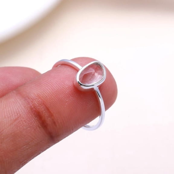 Natural Clear Quartz Ring, 925 Sterling Silver Ring, Gemstone Ring, April Birthstone Ring, Cockrail Ring, Promise Ring, Crystal Silver Ring