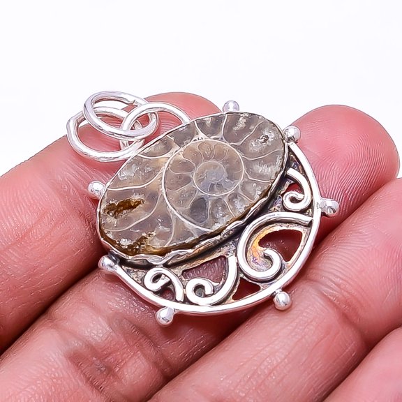 Natural Cleoniceras Cleon Ammonite- Fossil 925 Sterling Silver Pendant 1.56" P21