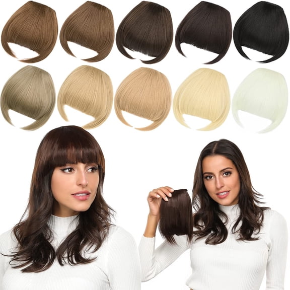 Natural Clip-In Bangs for Women, Heat Resistant Synthetic Fringe with Temples, Reusable Hair Piece for Wedding Party Date, Dark Black