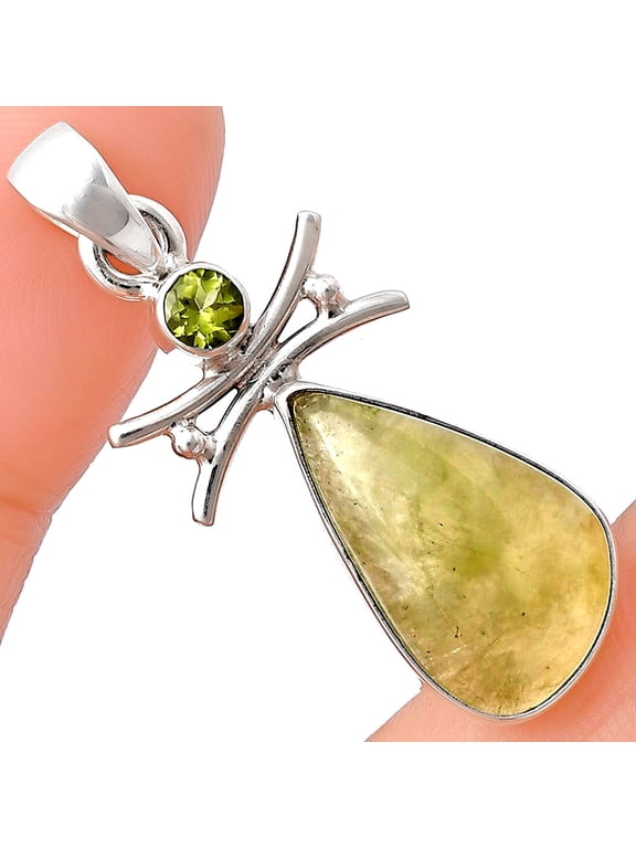 Natural Cloudy Prehnite & Peridot 925 Sterling Silver Pendant Jewelry P-1243 SDP140763