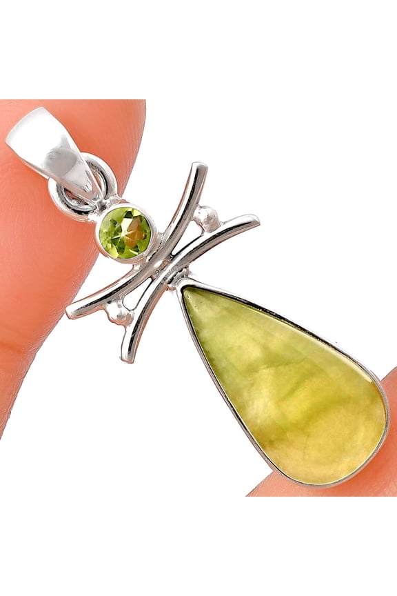 Natural Cloudy Prehnite & Peridot 925 Sterling Silver Pendant Jewelry P-1243 SDP140765