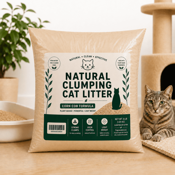 Natural Clumping Cat Litter, Plant-Based Corn Cob Formula, Lightweight, Strong Clumps & Odor Control, 4 lb