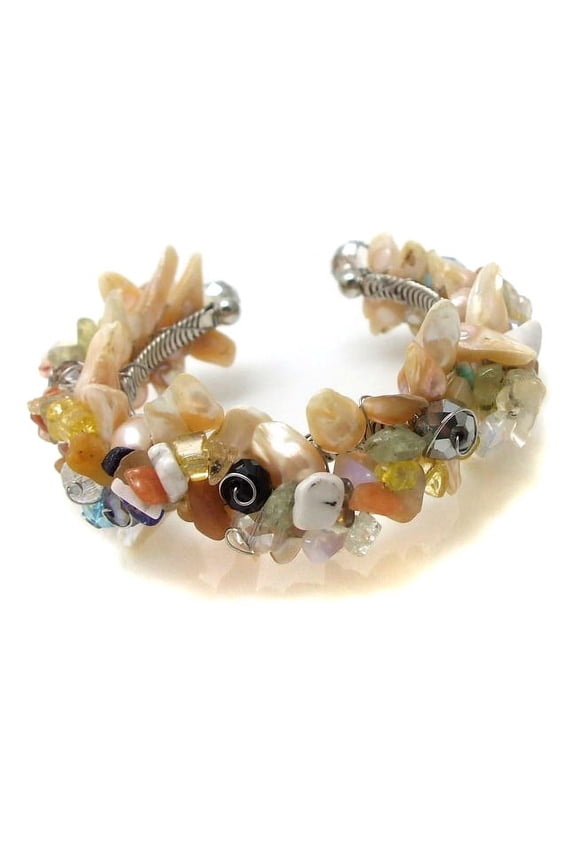 Natural Clusters Sea Shells and Multistone Cuff for Female Adult