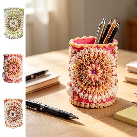 Natural Coastal Seashell Pen Holder, Handcrafted Textured Design, Elegant Aesthetic Ornament, Practical Decor for Office Desktop and Home Interior Styling, Pink