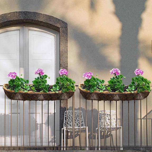 Natural Coco Fiber Planter Liner - Coconut Coir Flower Pot Insert, Water-Retaining Window Box & Railing Basket Mat for Balcony, Patio & Garden, Easy to Cut