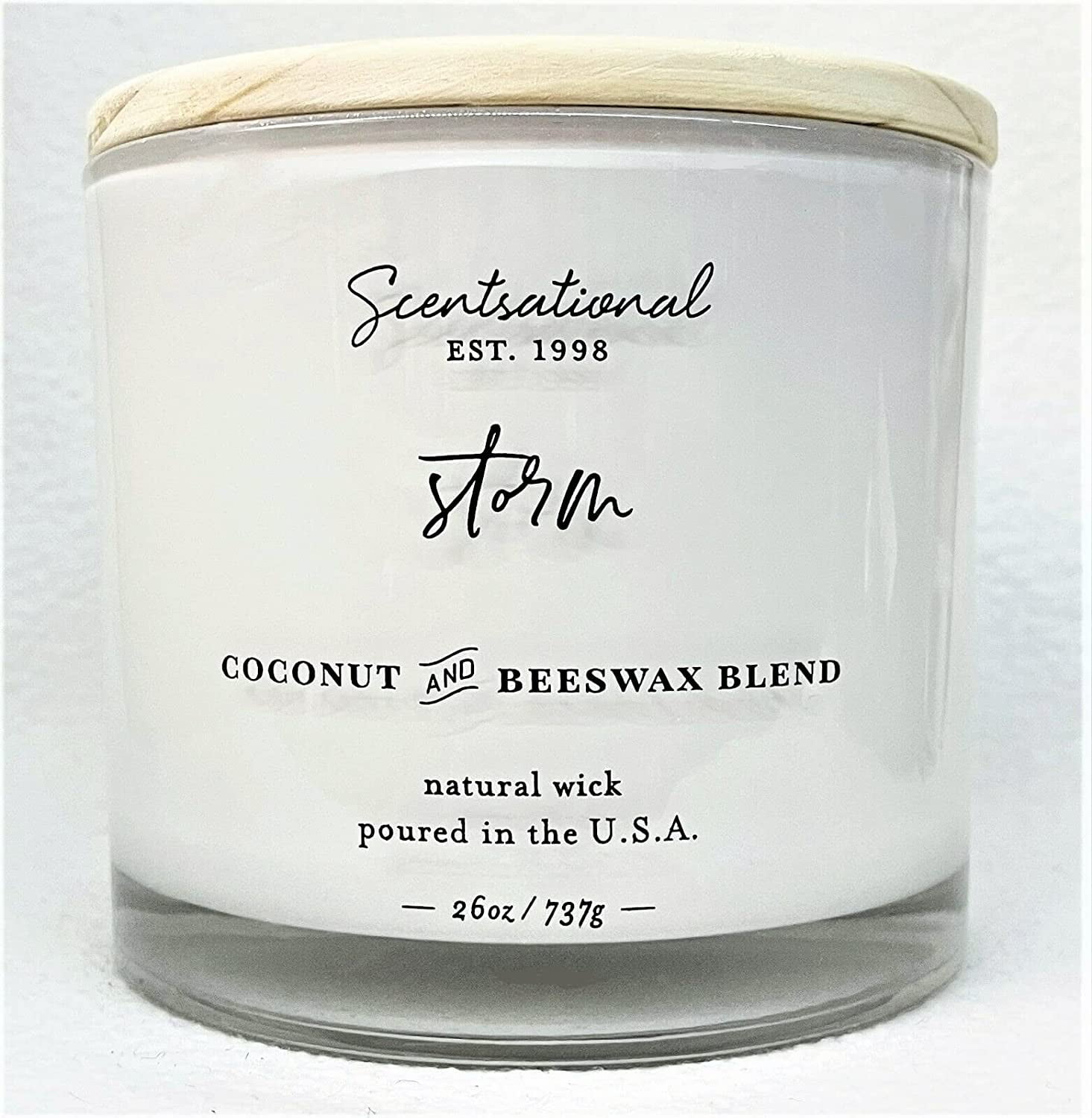 Natural Coconut + Beeswax Scented Candle Storm XL White Jar with Wooden Lid, 26 Oz.