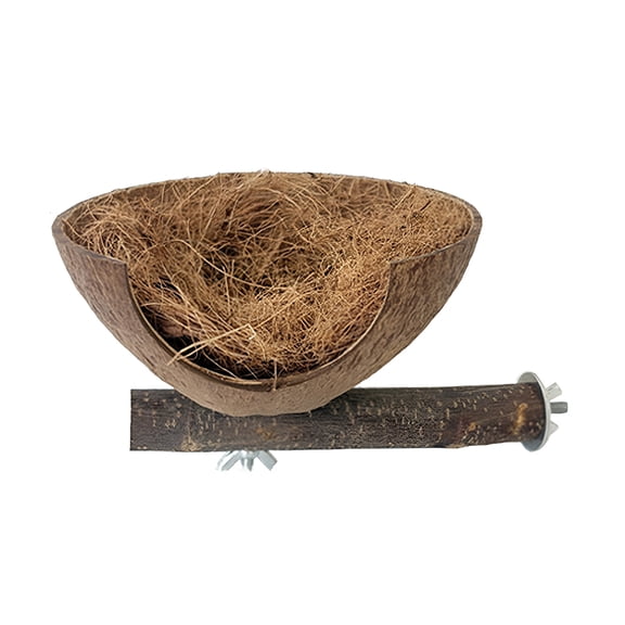 Natural Coconut Bird Habitat Perch Stand Wood Nest for Small Birds Budgies Parakeets Easy to Wipe Clean Cage Accessory