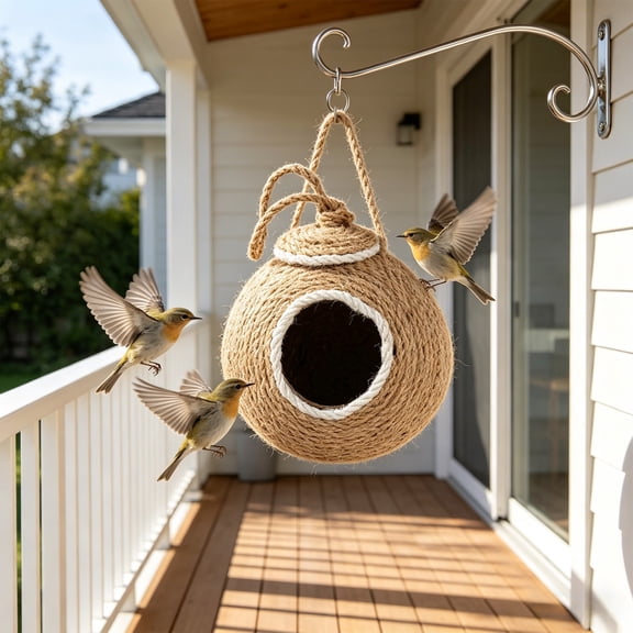 Natural Coconut Shell Bird Hut – Hanging Warm Hideout for Cockatiel, Parakeet, Budgie, Lovebird, Handwoven Rope, Cozy Nesting Shelter for Small Parrots