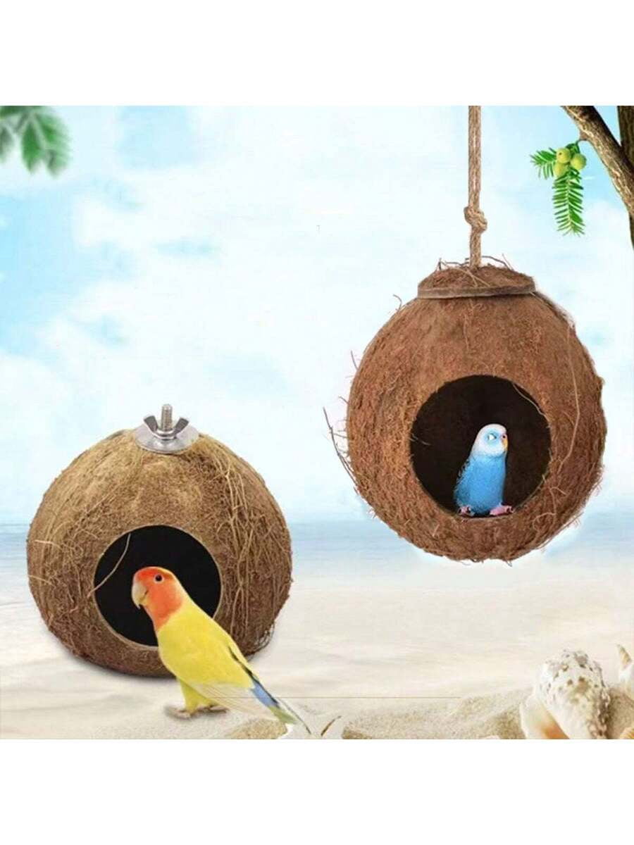 Natural Coconut Shell Bird Nest for Parakeet Nesting, Chew Resistant ...