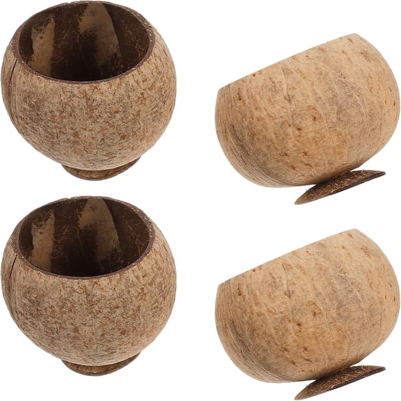Natural Coconut Shell Bowls 4 Pack Hawaiian Luau Party Cups 3.9 Inch Eco-Friendly Reusable Tiki Dessert and Beverage Tableware